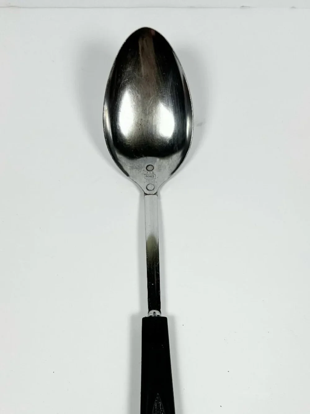 Ekco Vintage Serving Spoon Chromium Plated Black Handle Made in USA 11.25 inch